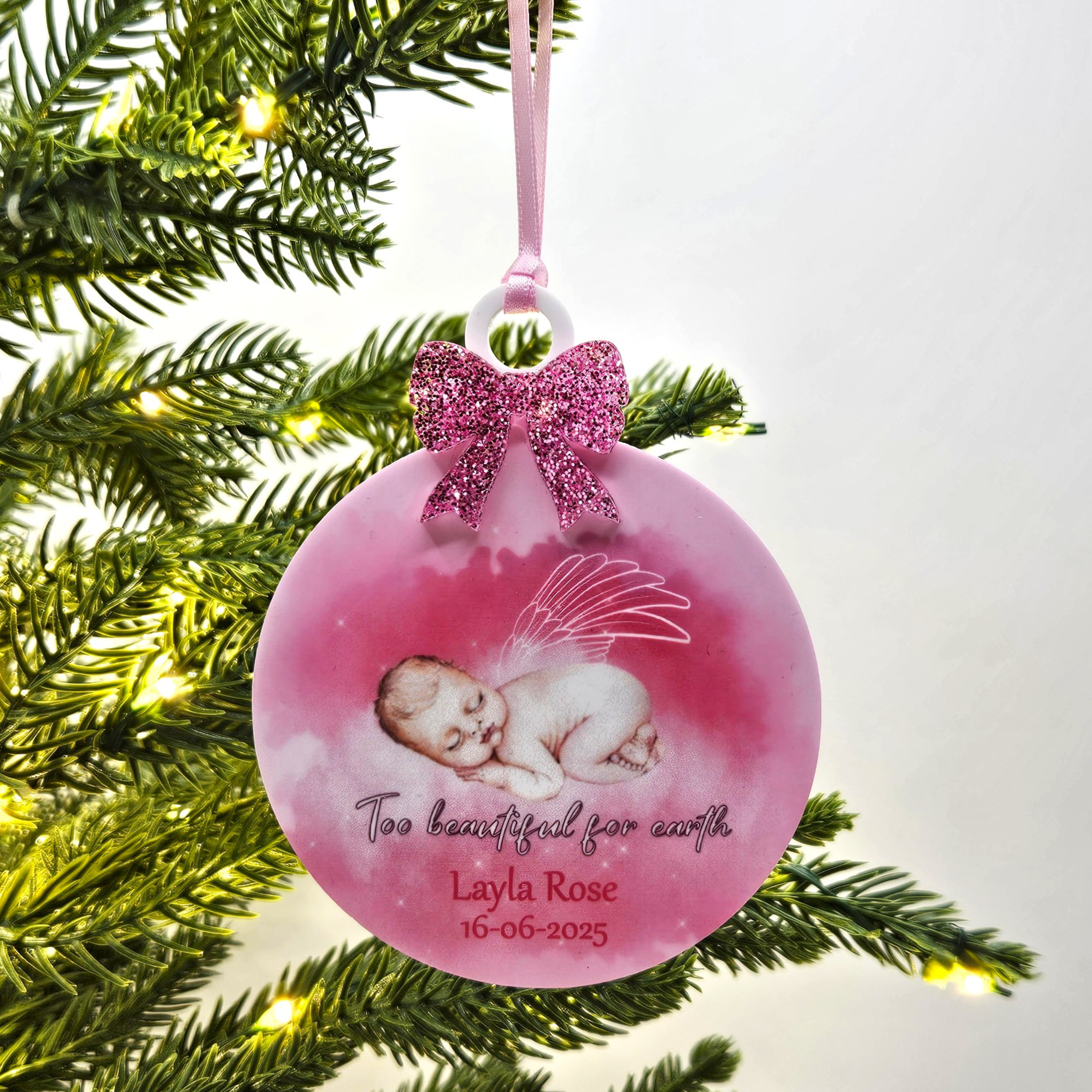 Personalised Baby Girl Memorial Christmas Tree Decoration | Angel Baby Keepsake